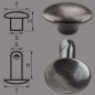 Preview: Doppelkopf-Hohlnieten Ziernieten 2-teilig 9mm "9/10/2" aus Eisen (nickelfrei), Finish: nickel-antik