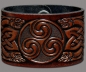 Preview: Leather Wristband 48mm (1 7/8 inch) Triskel Dragon-Heads (3) brown-antique