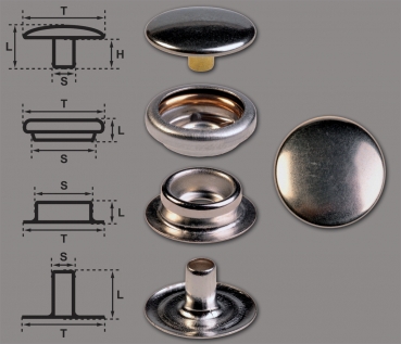 Brass (nickel free) Ring-Spring Snap Fastener Button 'F3' 14mm, Press Snap Button, Finish: Nickel-Glossy