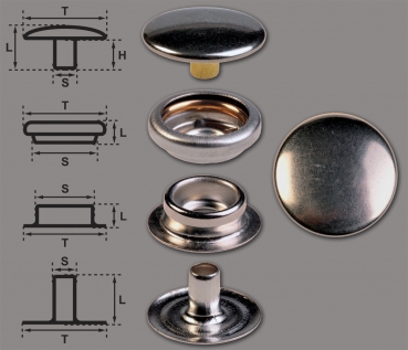 Brass (nickel free) Ring-Spring Snap Fastener Button 'F3' 15.5mm, Press Snap Button, Finish: Nickel-Glossy