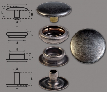 Brass (nickel free) Ring-Spring Snap Fastener Button 'F3' 17mm, Press Snap Button, Finish: Nickel-Antique