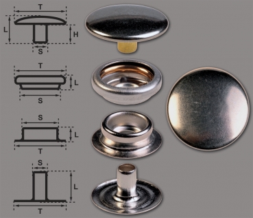 Brass (nickel free) Ring-Spring Snap Fastener Button 'F3' 17mm, Press Snap Button, Finish: Nickel-Glossy
