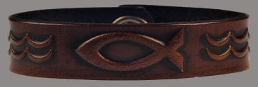 Leather Wristband 20mm 'Fish' brown-antique