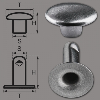 Single Cap Hollow Rivets 2-parts 7mm "7/8" Made of Iron (nickel included), Finish: Nickel-Glossy