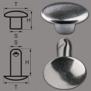 Doppelkopf-Hohlnieten Ziernieten 2-teilig 9mm "9/10/2" aus Eisen (nickelhaltig), Finish: nickel-glänzend