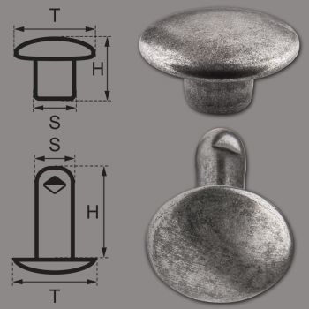 Doppelkopf-Hohlnieten Ziernieten 2-teilig 7mm "7/8/2" aus Eisen (nickelfrei), Finish: silber-antik