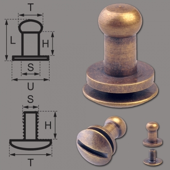 Button Screw Studs 4,5mm brass-antique