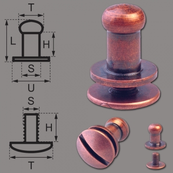 Button Screw Studs 4,5mm copper-antique