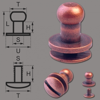 Button Screw Studs 5mm copper-antique