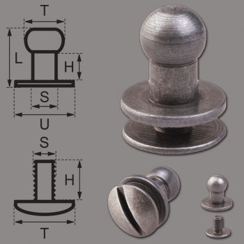 Button Screw Studs 5mm nickel-antique