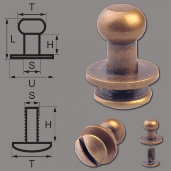 Button Screw Studs 6mm brass-antique