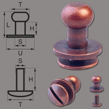 Button Screw Studs 6mm copper-antique