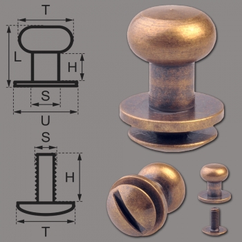 Button Screw Studs 8mm brass-antique