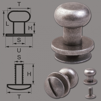 Button Screw Studs 8mm nickel-antique