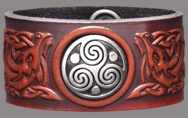 Leather Wristband Triskel-Dragon