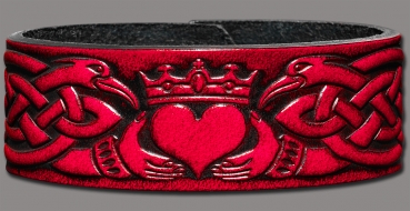 Leather Bracelet 24mm (15/16 inch) Claddagh (8) cherry red-antique