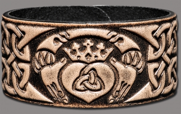 Leather Wristband 32mm (1 1/4 inch) Claddagh (7) black-antique