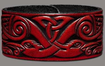 Leather Bracelet 32mm (1 1/4 inch) Trinity with Birds (16) mahogany-antique