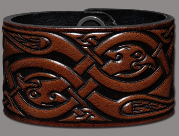 Leather Bracelet 40mm (1 9/16 inch) Intertwined Birds (8) brown-antique