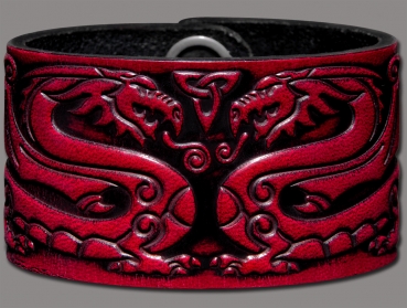 Leather Bracelet 40mm (1 9/16 inch) Dragons (12) cherry red-antique