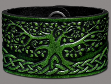 Leather Bracelet 40mm (1 9/16 inch) Tree of Life (16) green-antique