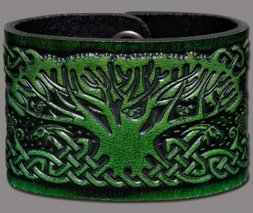 Leather Wristband 48mm (1 7/8 inch) Celtic Tree of Life (4) green-antique