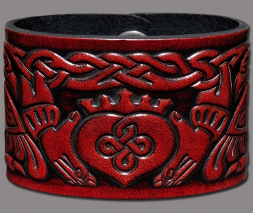 Leather Wristband 48mm (1 7/8 inch) Claddagh (5) mahogany-antique