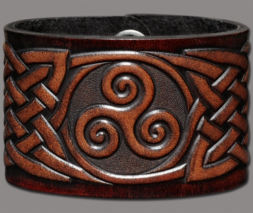 Leather Wristband 48mm (1 7/8 inch) Triskel Knotwork (7) brown-antique