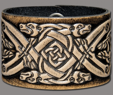 Leather Wristband 48mm (1 7/8 inch) Celtic Dogs (10) black-antique