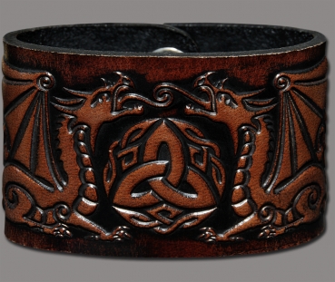Leather Wristband 48mm (1 7/8 inch) Dragons (12) brown-antique
