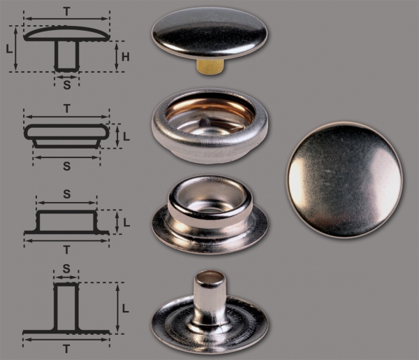 Iron (nickel included) Ring-Spring Snap Fastener Button 'F3' 14mm, Press Snap Button, Finish: Nickel-Glossy
