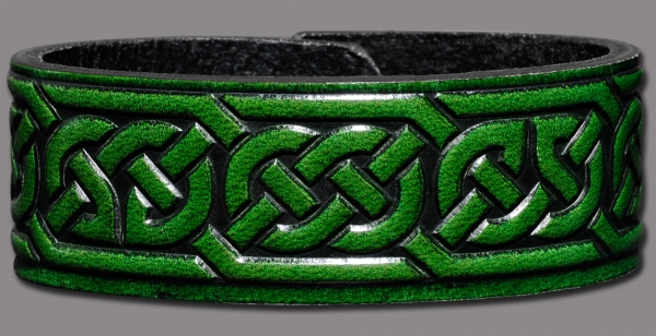 Leather Bracelet 24mm (15/16 inch) Knotwork (1) green-antique