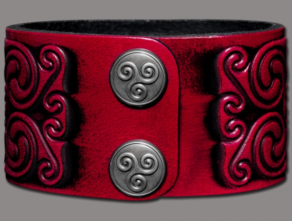 Leather Bracelet 40mm (1 9/16 inch) Triskel (3) cherry red-antique