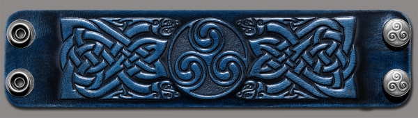 Lederarmband 48mm Triskele Drachenköpfe (3) blau-antik