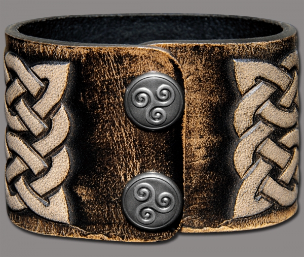Leather Wristband 48mm (1 7/8 inch) keltischer Knoten (1) black-antique