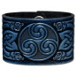 Preview: Leather Wristband 48mm (1 7/8 inch) Triskel Dragon-Heads (3) blue-antique