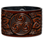 Preview: Leather Wristband 48mm (1 7/8 inch) Triskel Dragon-Heads (3) brown-antique