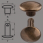 Preview: Double Cap Hollow Rivets 2-parts 11mm "11/12/2" Made of Iron (nickel free), Finish: brass-antique