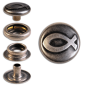 Preview: Ringfeder-Druckknöpfe “F3” 14mm christliches Fisch-Symbol aus Messing (nickel frei), Finish: silber-antik