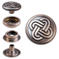 Preview: Ringfeder-Druckknöpfe “F3” 15.2mm Keltischer Knoten 2 aus Messing (nickel frei), Finish: silber-antik
