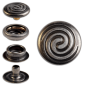 Preview: Ringfeder-Druckknöpfe “F3” 15.2mm Keltische Spirale aus Messing (nickel frei), Finish: nickel-antik