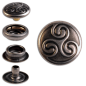 Preview: Ringfeder-Druckknöpfe “F3” 15.2mm Keltische Triskele aus Messing (nickel frei), Finish: nickel-antik