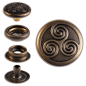 Preview: Ringfeder-Druckknöpfe “F3” 17mm Keltische Triskele aus Messing (nickel frei), Finish: messing-antik
