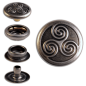 Preview: Ringfeder-Druckknöpfe “F3” 17mm Keltische Triskele aus Messing (nickel frei), Finish: nickel-antik
