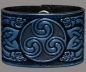 Preview: Leather Wristband 48mm (1 7/8 inch) Triskel Dragon-Heads (3) blue-antique