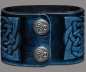 Preview: Leather Wristband 48mm (1 7/8 inch) Triskel Dragon-Heads (3) blue-antique