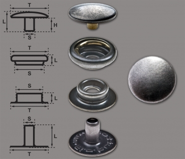 Ringfeder-Druckknöpfe "F0" 12.5mm aus Messing (nickelfrei), Finish: nickel antik