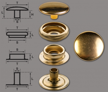 Ringfeder-Druckknöpfe "F3" 14mm aus Messing (nickelfrei), Finish: gold-glänzend (goldfarben)