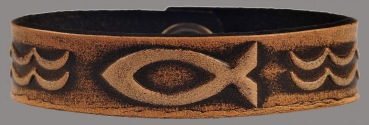 Lederarmband 20mm 'Fishmotiv' schwarz-antik