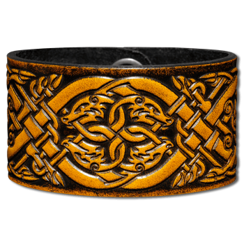 Lederarmband 40mm keltische Hunde (9) honig-antik